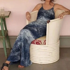 Anthropologie Partimi Silk Cobalt Splashed Spaghetti Strap Maxi Dress - Size 10
